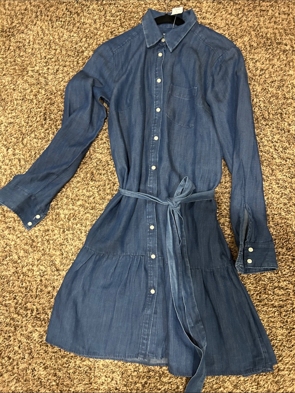 Ann Taylor Loft: Blue Denim Button-Front Shirt Dress with Tie Waist